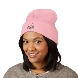 Cozy Campfire Ghosts Marshmallow Roasting Embroidered Winter Beanie